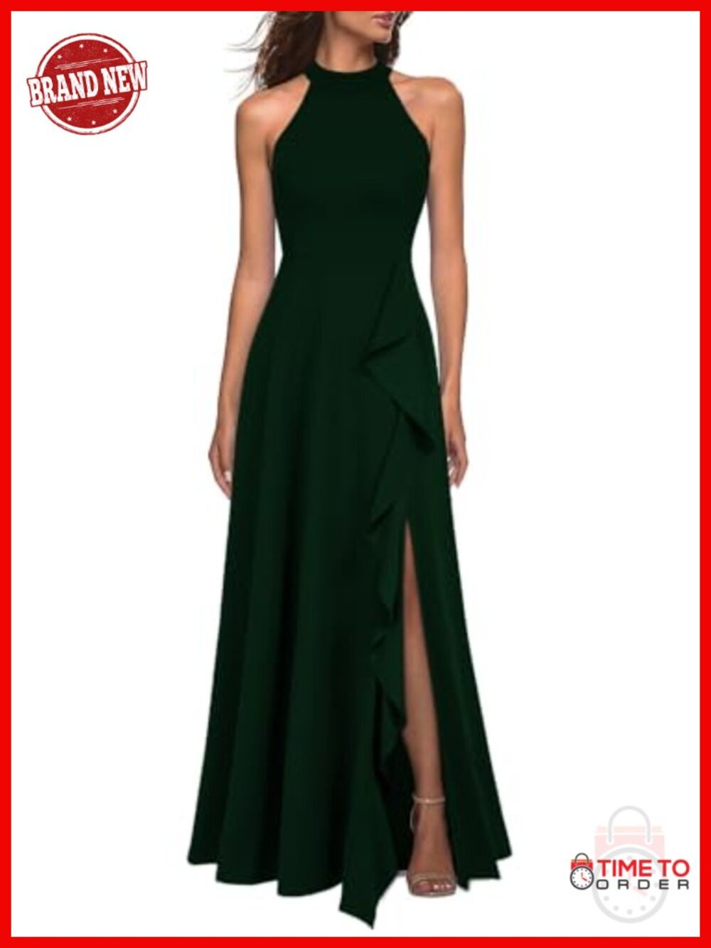 High Neck Sleeveless Maxi Dress Split A-Line Hem Formal Evening